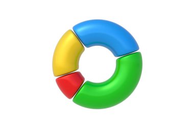 Beyaz arkaplanda izole edilmiş daire çizelgesi. Sunum için rengarenk halka grafiği. Üst Manzara. 3d hazırlayıcı