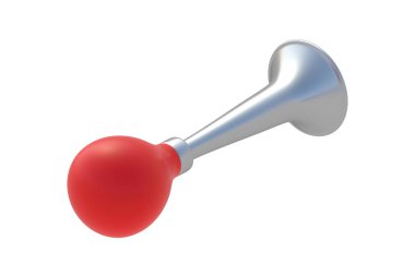 Beyaz arka planda izole edilmiş bisiklet için hava kornası. Nakil için Klaxon. Bisiklet için klasik memeler. Eski araba kornası. 3d hazırlayıcı