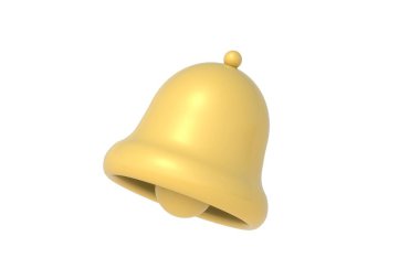 Bell beyaz arka planda izole edildi. Bildirim sembolü. Çalar saat işareti. 3d hazırlayıcı