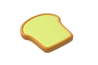 Beyaz arka planda izole edilmiş bir parça ekmek. Kahvaltıda tost. 3d hazırlayıcı