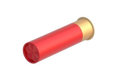 Av tüfeği fişeği beyaz arka planda izole edilmiş. Karabina için mermi. Skeet atışı için mermi. 3d hazırlayıcı