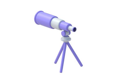 Dürbün beyaz arkaplanda izole edilmiş. Uzay araştırma ekipmanları. Yıldızları gözlemlemek için optik bir araç. 3d hazırlayıcı