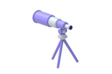 Dürbün beyaz arkaplanda izole edilmiş. Uzay araştırma ekipmanları. Yıldızları gözlemlemek için optik bir araç. 3d hazırlayıcı