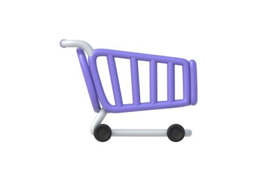 Süpermarket arabası beyaz arka planda izole edilmiş. 3d hazırlayıcı