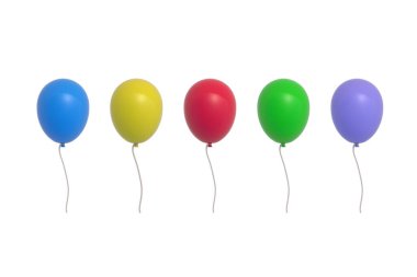 Beyaz arka planda izole edilmiş renkli balonlar. 3d hazırlayıcı