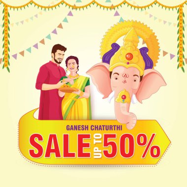Ganesh Chaturthi satış afişi. Vektör illüstrasyonu.