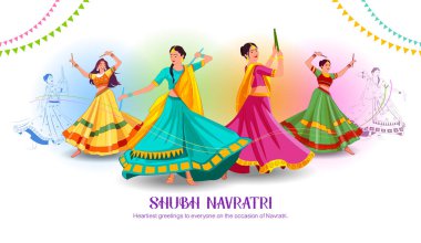 Geleneksel Dansçılarla Shubh Navratri Vektör Tasarımı