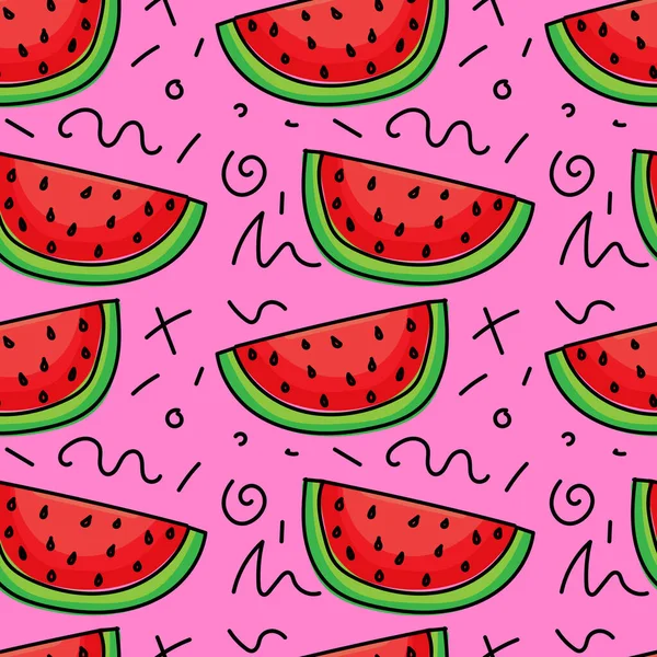 Ein Nahtlos Süßes Muster Mit Handgezeichneter Wassermelone Guter Druck — Stockvektor