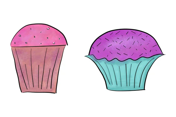 Set Cupcake Disegnati Mano Buono Qualsiasi Progetto — Foto Stock