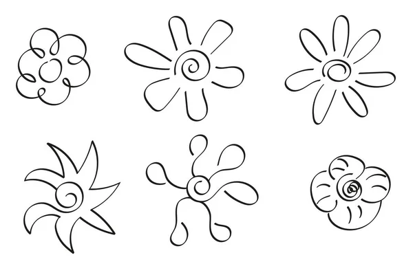 Набір Намальованих Простих Квітів Добре Будь Якого Проекту — стоковий вектор