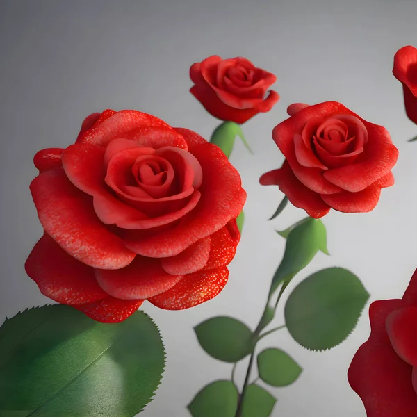 Realistic Colorful Red Rose with smaller Roses and green leaves