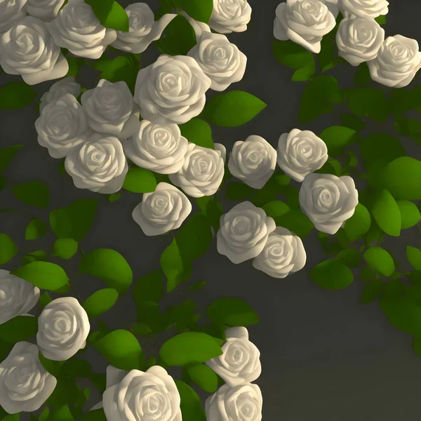 Rosas Brancas Vibrantes Com Fundo Folhas Verdes — Fotografia de Stock