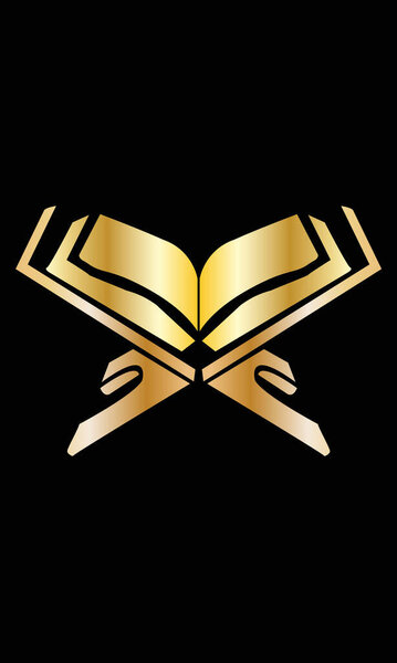 Holy Quran Qur'an with open pages on a book stand golden gradient premium vector art religion