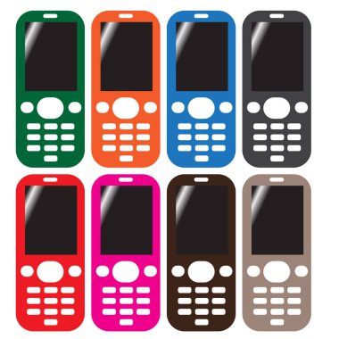 Renkli telefon mobil hücre hücresel simgesi şeffaf arkaplan EPS Vektör Sanat Paketi