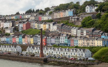 Panoramic exposure done from a ship showing the beautifull houses and Cobh Cathedral,