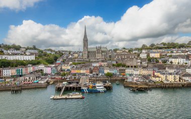 Panoramic exposure done from a ship showing the beautifull houses and Cobh Cathedral,