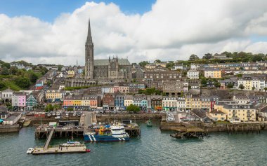 Panoramic exposure done from a ship showing the beautifull houses and Cobh Cathedral,