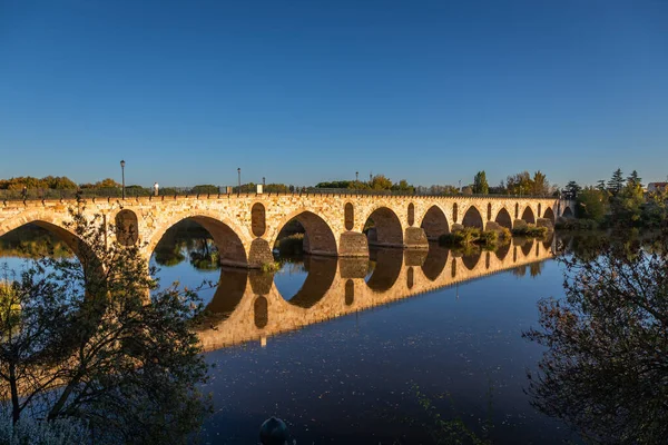 Puente Piedra Adındaki Zamora Roma Köprüsünün Güzel Panoramik Manzarası Günbatımından — Stok fotoğraf