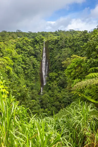 Papapaitai Şelalesinin etrafı yağmur ormanlarıyla çevrili Lotofaga Köyü, Samoa.