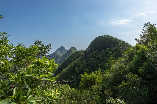 stock image Landscape exposure from the Langkawi Sky Bridge, that provides amazing views for pedestrian as it passes through the mountain peaks, it is the world's longest curse suspension bridge, Malaysia.