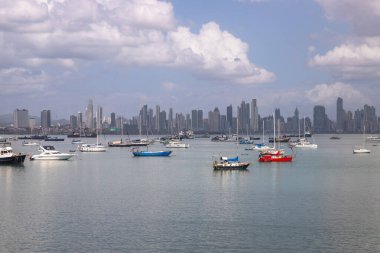 Isla Perico 'dan yapılan teşhir, Panama City' nin yanı sıra bir sürü tekneyle körfezin güzel manzarasını gösteriyor..