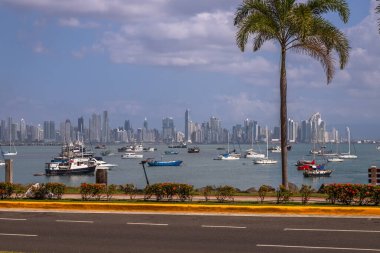 Isla Perico 'dan yapılan teşhir, Panama City' nin yanı sıra bir sürü tekneyle körfezin güzel manzarasını gösteriyor..
