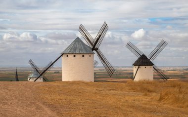 Campo de Criptana 'nın yel değirmenleri, El Cerro de San Anton, Castilla-La Mancha, İspanya.