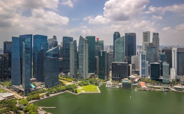Marina Körfezi 'nden alınan Singapur' un muhteşem Panoramik Şehir Manzarası