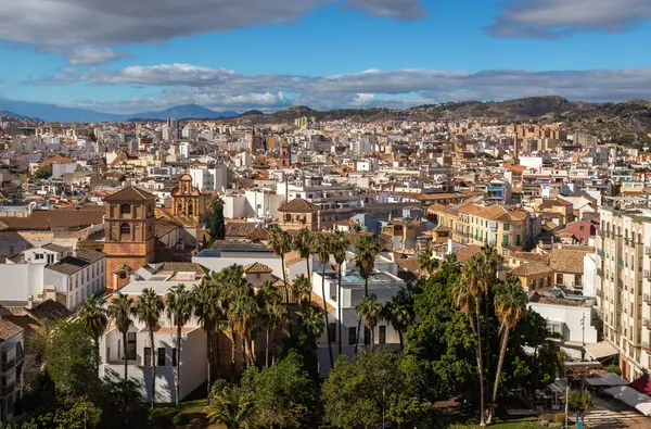 Malaga Katedrali de dahil olmak üzere Malaga 'nın Gibralfaro kentindeki Malaga Kalesi' nden görüntü alındı.