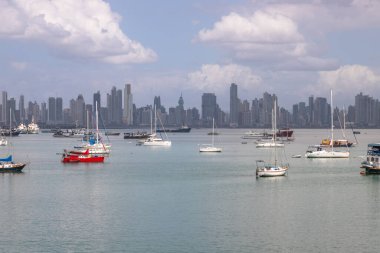 Isla Perico 'dan yapılan teşhir, Panama City' nin yanı sıra bir sürü tekneyle körfezin güzel manzarasını gösteriyor..