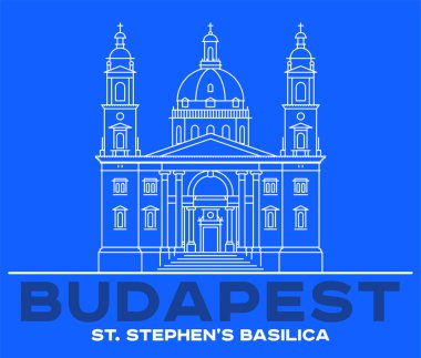St Stephen's Basilica icon in Budapest. Vector art illustration design. Roman Catholic basilica in Hungary famous architectural landmark. Historical Stephen, king of Hungary largest church