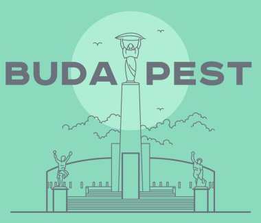 Citadel in Budapest capital icon. Vector art illustration flat design. Citadella fortress famous architectural landmark. Historical Hungarian fortification in Buda, tourist destination.