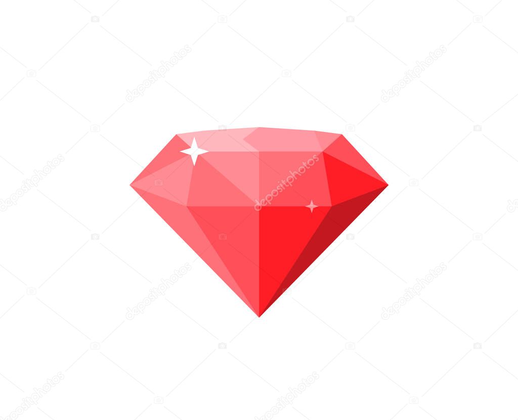 Red diamond flat illustration for game designs isolated on white background.