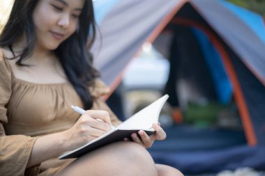 Günlük yazan kadın veya dizüstü bilgisayar üzerinde fikir çalışması