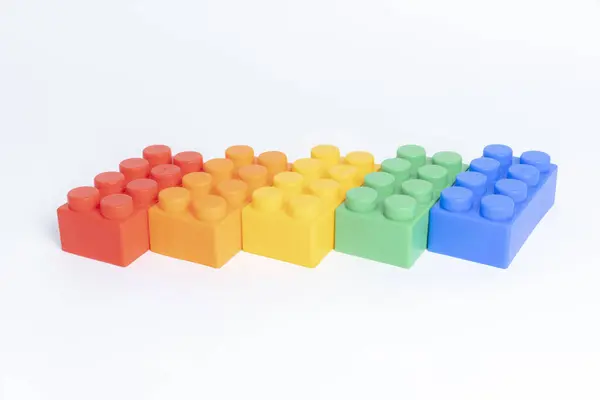 Jigsaw Colorido Bloco Fundo Branco — Fotografia de Stock