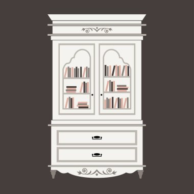 Kitaplık raf vektör illüstrasyonu şirin barok, pejmürde şık ya da klasik tarz lüks iç dolap vintage