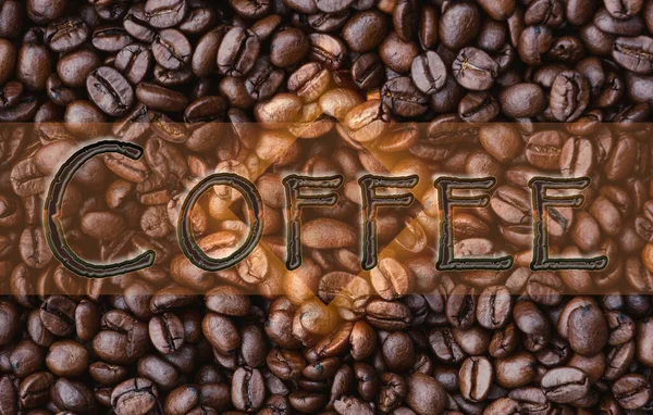 Illustration on the theme of coffee with an inscription and coffee beans