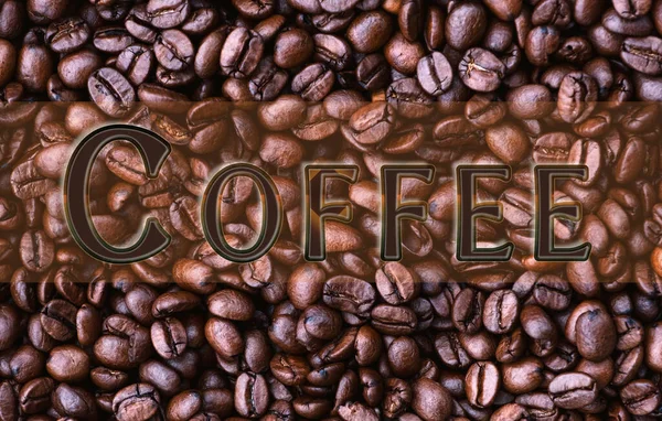 Ilustracja Temat Kawy Napisem Ziarnem Kawy — Zdjęcie stockowe