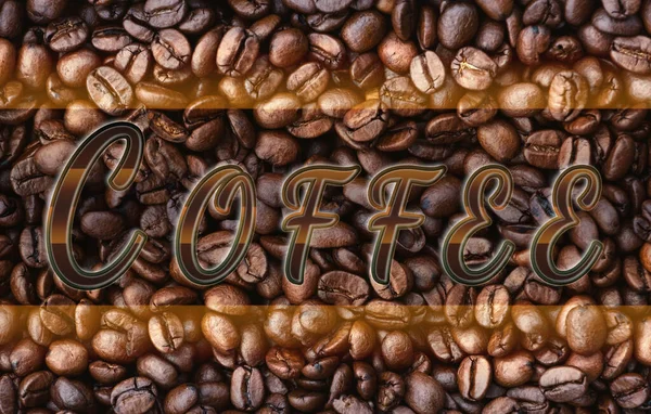 Ilustracja Temat Kawy Napisem Ziarnem Kawy — Zdjęcie stockowe