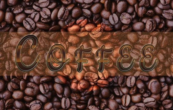 Illustration on the theme of coffee with an inscription and coffee beans
