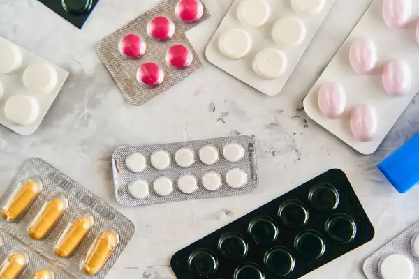 Pilules Capsules Médecine Santé Sur Fond Clair Vue Dessus Concept Images De Stock Libres De Droits