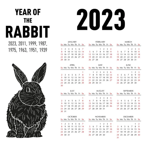 stock vector Calendar for 2023 year of the rabbit according to the Chinese calendar. Vector illustration.