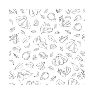 Armut deseni. Beyaz arkaplana elle çizilmiş vektör illüstrasyonu. Menüler, tekstil, giyim, duvar kağıtları, kapaklar, ambalaj, sofra takımı ve daha fazlası için kullanılabilir.