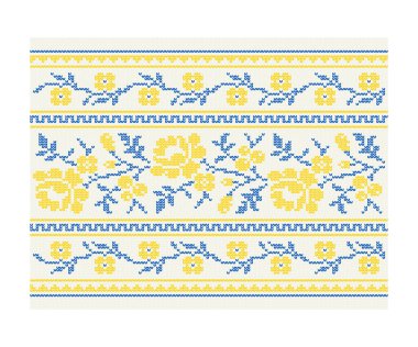 Ukrayna süsü. Örgü kumaşın taklidi. Vektör çizimi. Arkaplan, şablon, kapak, hatıra eşyası, giysi, tekstil ve diğer yerleşimler için kullanılabilir.