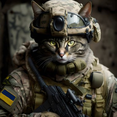Bir Ukraynalı özel kuvvetler askeri gibi kedi.
