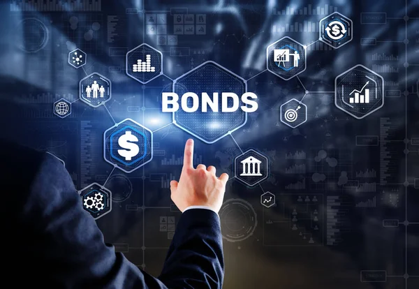 Businessman Clicks Bonds Virtual Screen Bond Finance Banking Technology Concept — Stock Photo, Image
