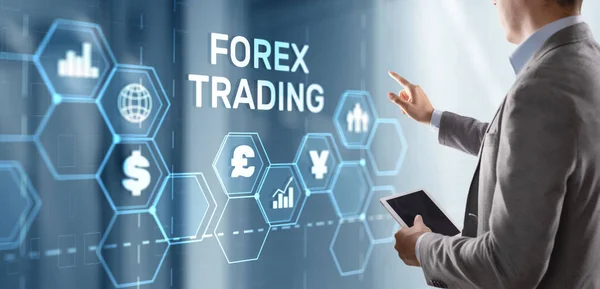Inskripsi Forex Trading Pada Layar Virtual Konsep Pasar Saham Bisnis — Stok Foto