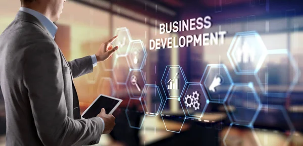 Business Development Planning Beschriftung Des Virtuellen Bildschirms — Stockfoto