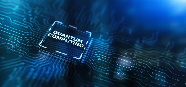 Quantum computing concept. The inscription on the processor icons.