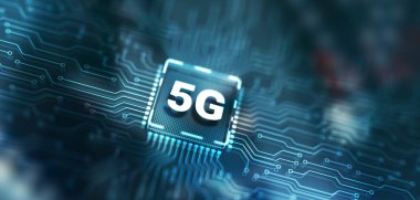 Devre kartında dijital 5G ve İnternet Telekomünikasyon kavramı.
